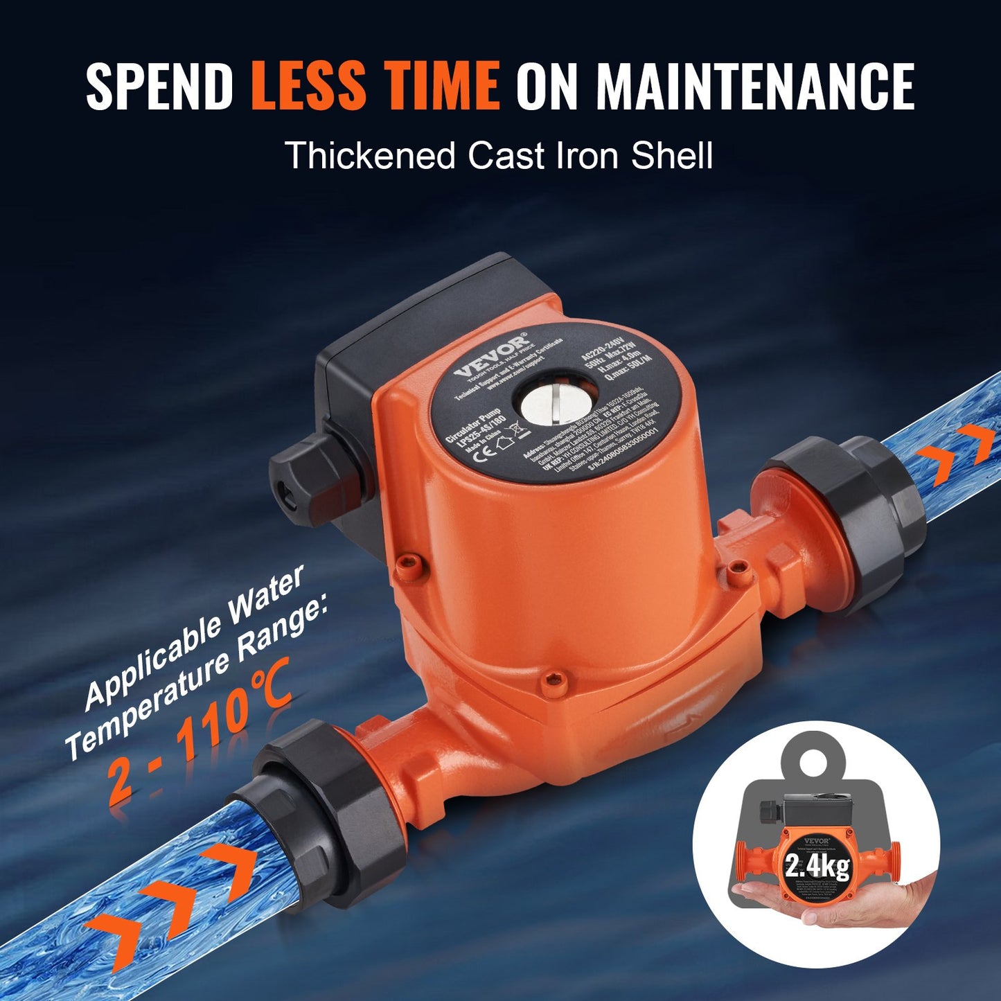 LPS25-4S-180 Hot Water Recirculating Pump, 220V, 72W 50LPM Hot Water Circulation Pump, 38 mm(1.5") Threaded NPT 3-Speed Circulator Pump, Quiet Operation Circulator Pump for Home Water Heater System