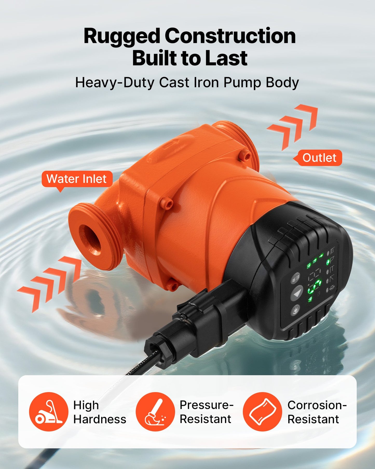 LPS25-4BP/130 High Efficiency Circulator Pump, 42 LPM, 4 m Max Lift Cast Iron Hot Water Recirculating Circulation Pump, Threaded Connection, Check Valve, Quiet Operation, for Home Heating System