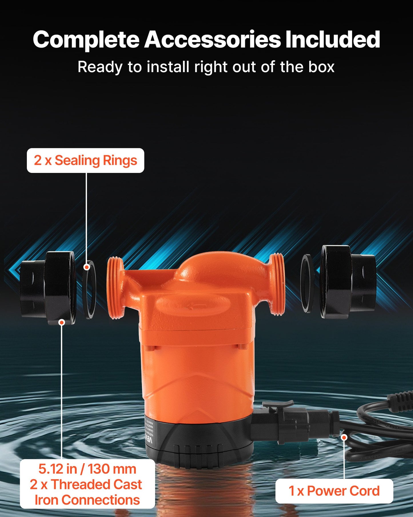 LPS25-4BP/130 High Efficiency Circulator Pump, 42 LPM, 4 m Max Lift Cast Iron Hot Water Recirculating Circulation Pump, Threaded Connection, Check Valve, Quiet Operation, for Home Heating System