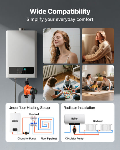 LPS25-4BP/130 High Efficiency Circulator Pump, 42 LPM, 4 m Max Lift Cast Iron Hot Water Recirculating Circulation Pump, Threaded Connection, Check Valve, Quiet Operation, for Home Heating System