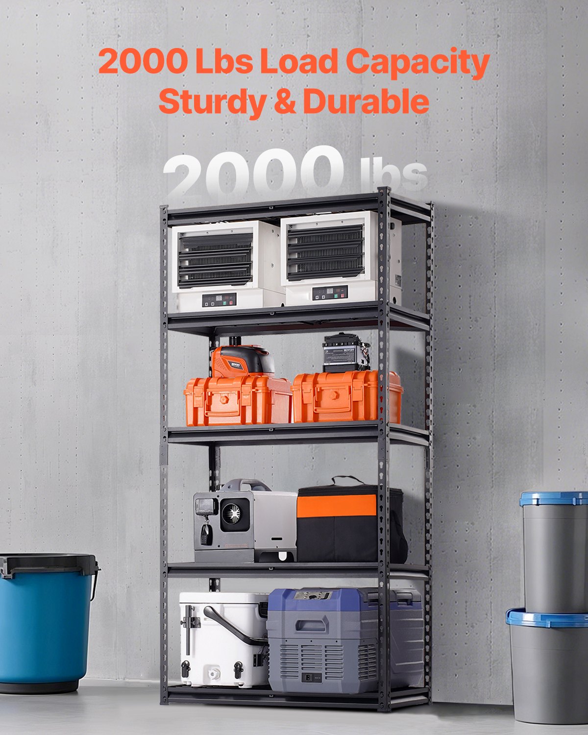 Storage Shelves, 2000 lbs, 5 Tier Heavy Duty Garage Shelving, 16" D x 36" W x 72" H Adjustable Metal Shelves for Industrial Shelving Unit Utility Shelf, for Kitchen, Warehouse, Basement, Black