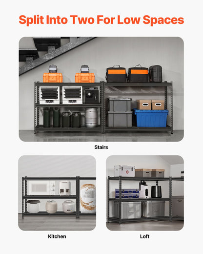 Storage Shelves, 2500 lbs, 5 Tier Heavy Duty Garage Shelving, 18" D x 48" W x 72" H Adjustable Metal Shelves for Industrial Shelving Unit Utility Shelf, for Kitchen, Warehouse, Basement, Black