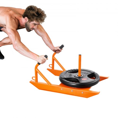 Weight Training Pull Sled, Fitness Strength Speed Training Sled with Handle, Steel Power Sled Workout Equipment for Athletic Exercise & Speed Improvement, Suitable for 1"&2" Weight Plate, Orange