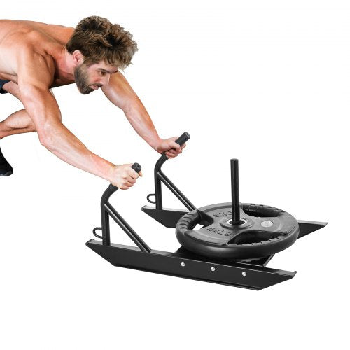 Weight Training Pull Sled, Fitness Strength Speed Training Sled with Handle, Steel Power Sled Workout Equipment for Athletic Exercise & Speed Improvement, Suitable for 1"&2" Weight Plate, Black