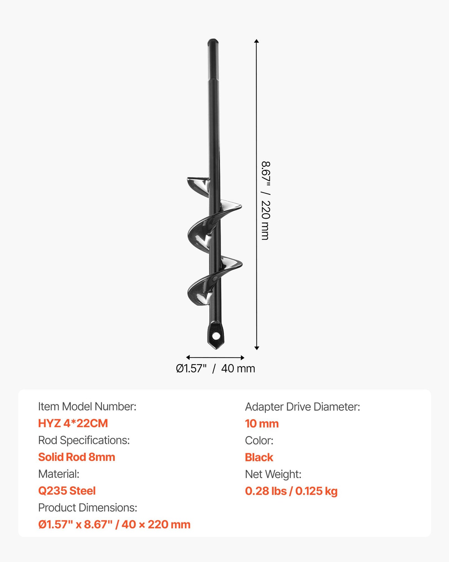 Auger Drill Bit for Planting, 40 x 220 mm Spiral Drill Bit, for 3/8" Hex Drive Drills, Heavy Duty Bulb Planter Tool, Hole Drilling Attachments for Garden Post Hole Digger Fence Digging