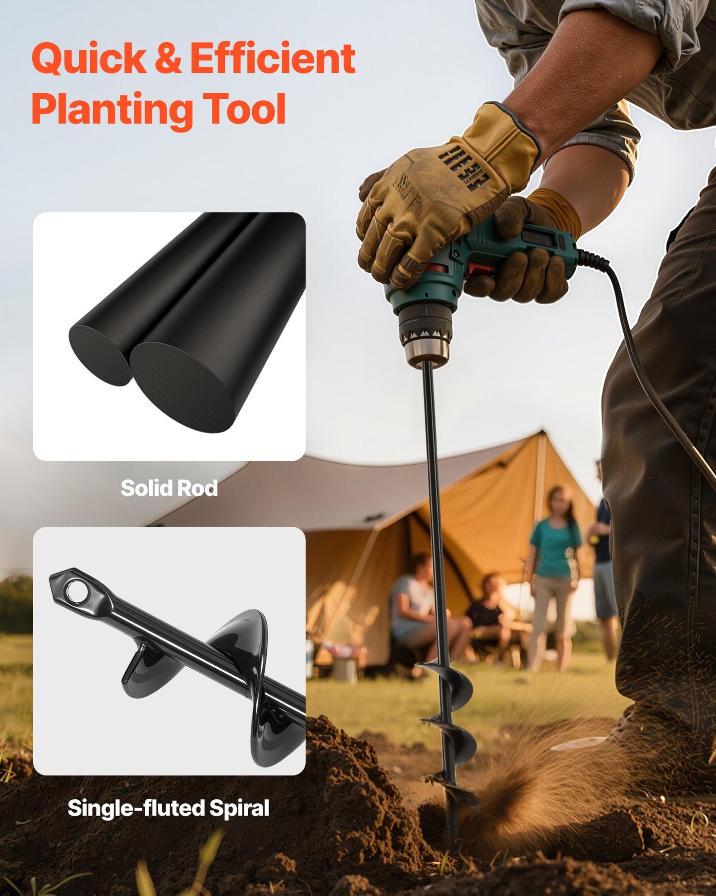 Auger Drill Bit for Planting, 40 x 420 mm Spiral Drill Bit, for 3/8" Hex Drive Drills, Heavy Duty Bulb Planter Tool, Hole Drilling Attachments for Garden Post Hole Digger Fence Digging