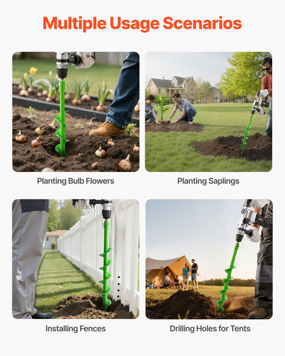 Auger Drill Bit for Planting, 60 x 800 mm Spiral Drill Bit, Compatible with 20mm ID Drive Drills, Heavy Duty Bulb Planter Tool, Post Hole Drilling Attachments for Garden Digger Fence