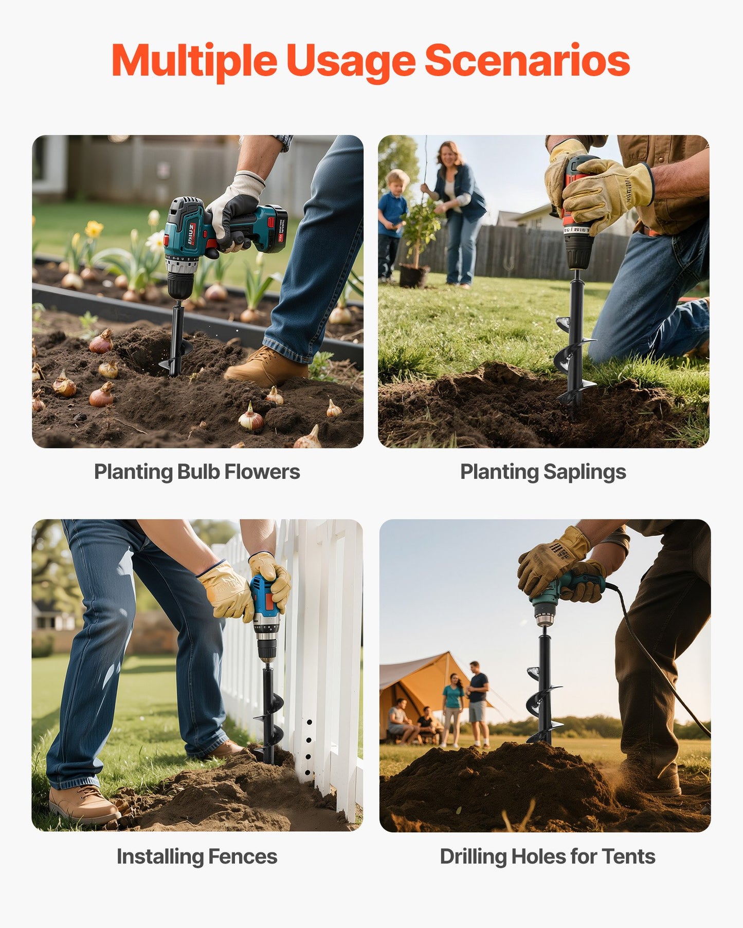 Auger Drill Bit for Planting, 80 x 300 mm Spiral Drill Bit, for 3/8" Hex Drive Drills, Heavy Duty Bulb Planter Tool, Hole Drilling Attachments for Garden Post Hole Digger Fence Digging