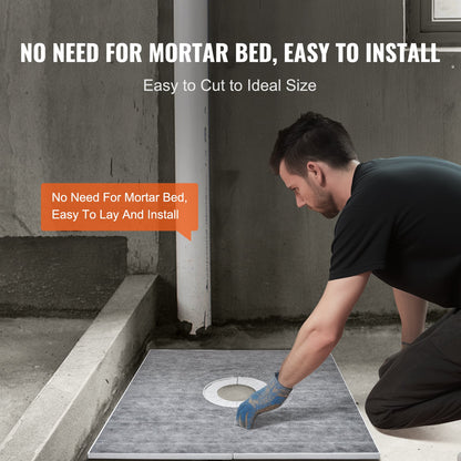 Shower Curb Kit, 914x914mm Shower Pan Kit with 160mm Central Drain, Lightweight EPS Shower Installation Kits with 2 Waterproof Cloths, Shower Pan Slope Sticks Fit for Bathroom