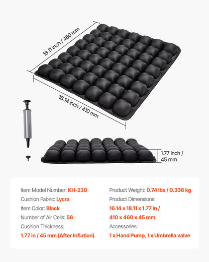 Aufblasbares Sitzkissen, 3D-Luftzellen-Sitzkissen zur Druckentlastung, Rollstuhlsitzauflage aus Lycra und TPU mit Handpumpe, leicht und tragbar für Reisen, Büro, Auto und Flugzeug