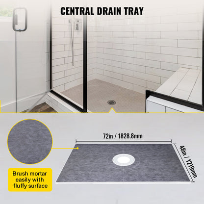 Waterproofing Shower Kit Shower Kit Tray 48''x72'' w/ Central Drain ABS
