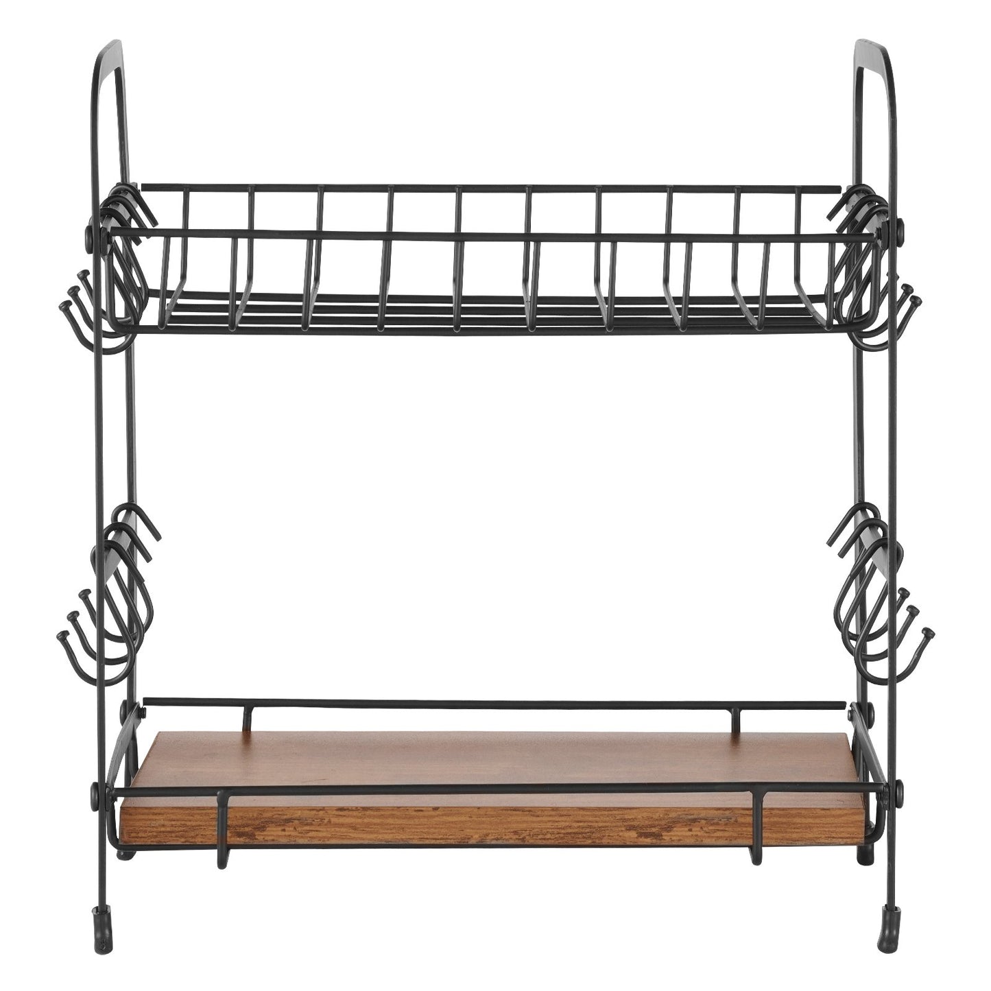 2-stöckiger Kaffeebar-Organizer für die Arbeitsplatte, multifunktionaler Tassenhalter und Kaffeestation, 12 verschiebbare Haken und 2 Ablagen zur Aufbewahrung und Präsentation von Kaffeezubehör, Homeoffice (Mattschwarz)