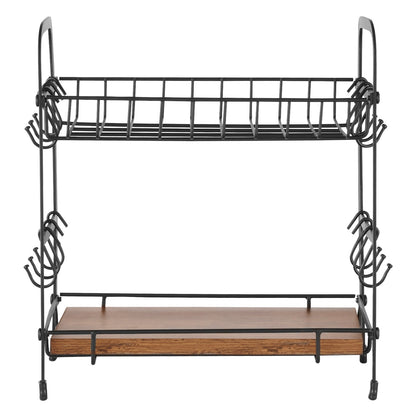 2-stöckiger Kaffeebar-Organizer für die Arbeitsplatte, multifunktionaler Tassenhalter und Kaffeestation, 12 verschiebbare Haken und 2 Ablagen zur Aufbewahrung und Präsentation von Kaffeezubehör, Homeoffice (Mattschwarz)