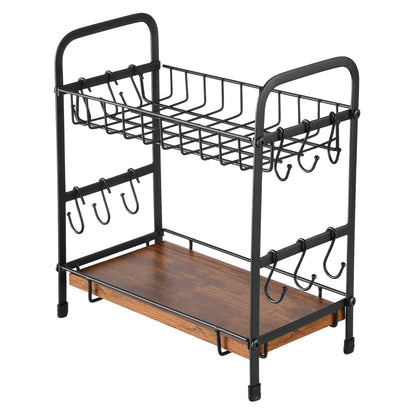 2-stöckiger Kaffeebar-Organizer für die Arbeitsplatte, multifunktionaler Tassenhalter und Kaffeestation, 12 verschiebbare Haken und 2 Ablagen zur Aufbewahrung und Präsentation von Kaffeezubehör, Homeoffice (Mattschwarz)