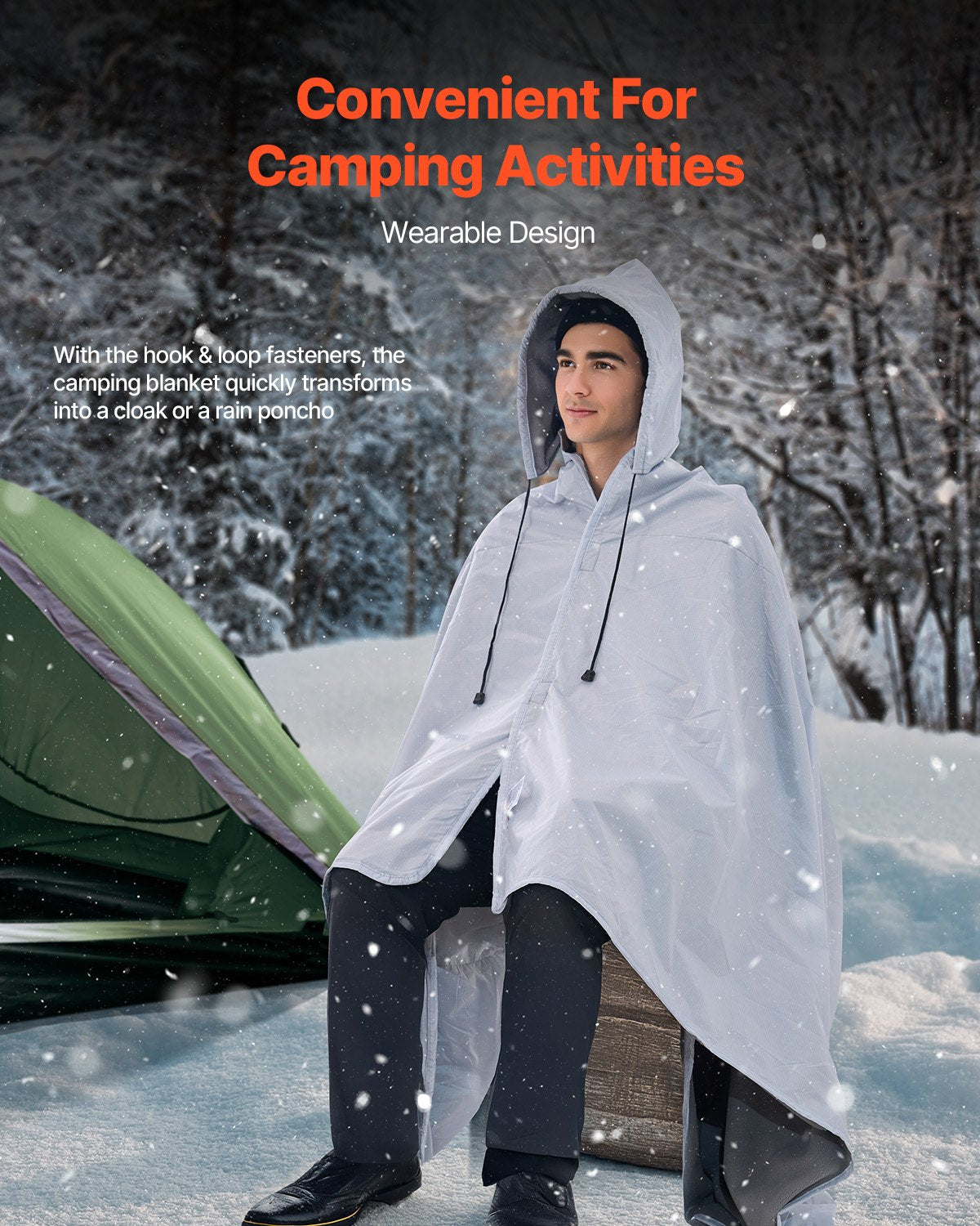Camping Blanket 2x1.5m (79" x 59") Wearable Warm Stadium Blanket Outdoor Light Grey
