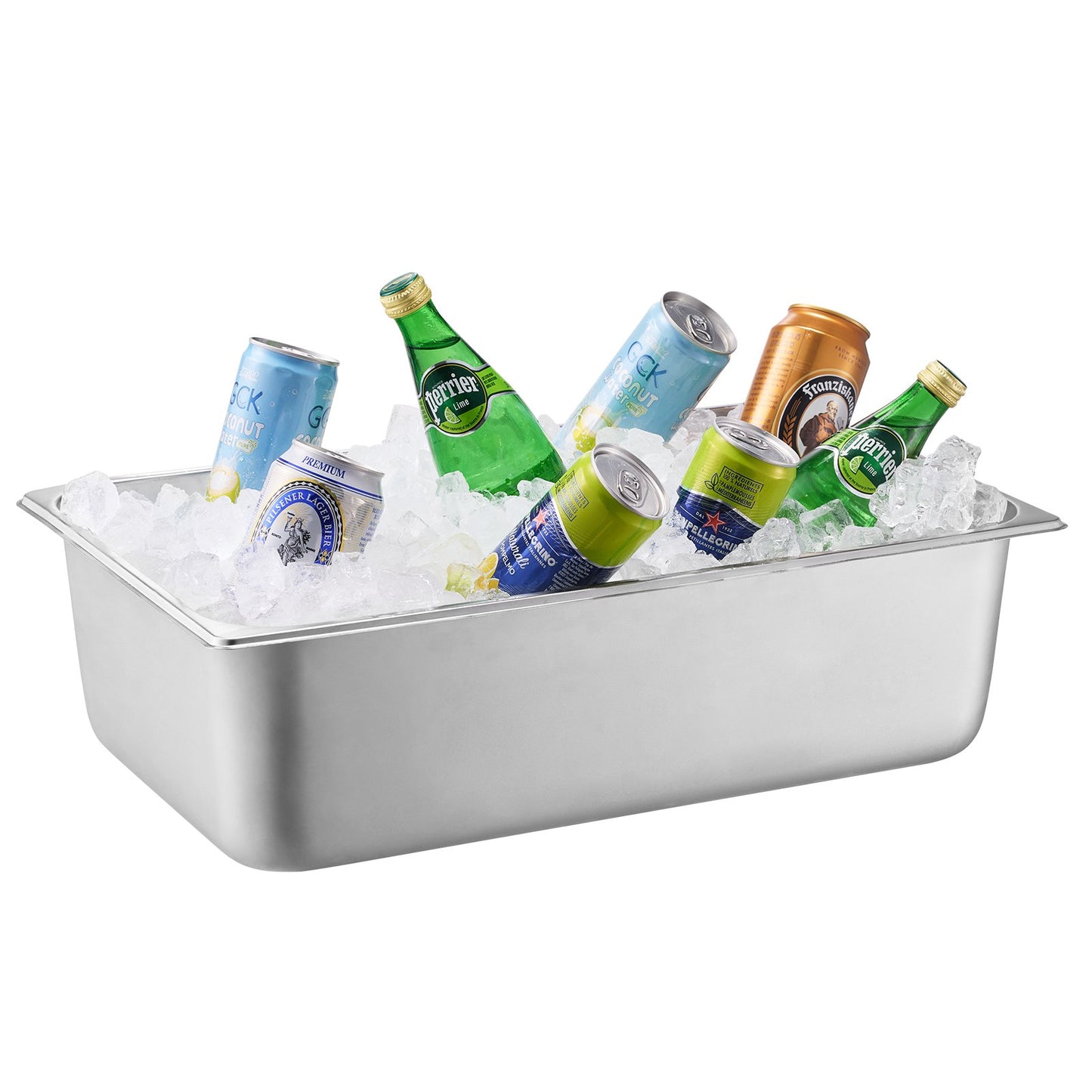 Countertop Food Serving Display Container, 4 Pan Stainless Steel Food Serving Tray, Buffet Condiment Dispenser Display Rack with Clear Lid & 3 Freezer Boxes, for Restaurant Hotel Kitchen Party