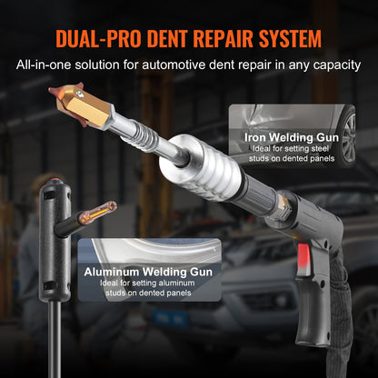 Dual Pro Stud Welder Deluxe AL/Fe Dent Repair Kit, Professional 5KW Welder with Auto/Manual Welding and 10 Modes, Spot Welding Dent Repair Machine for Steel & Aluminum Auto Panels Repair