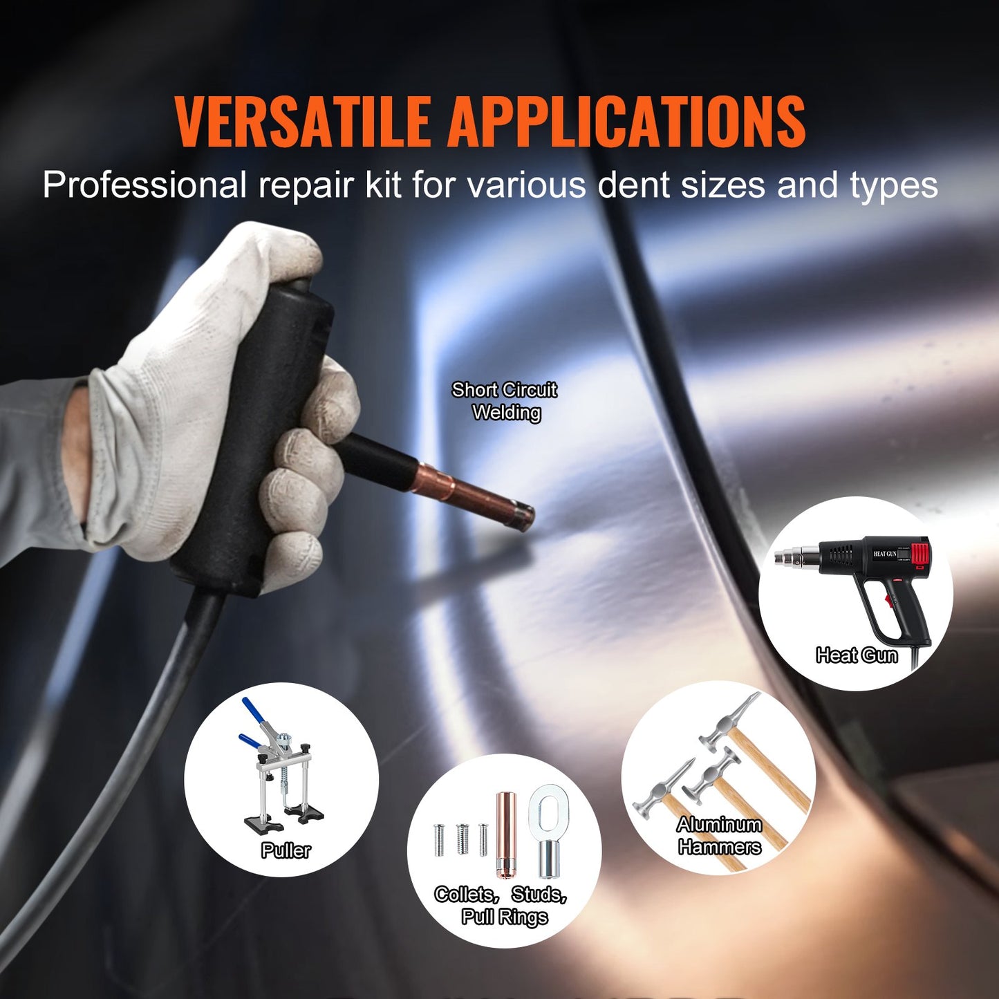 Spot Welder Dent Puller, 300W Stud Welder Dent Repair Kit with Heat Gun, Auto/Manual Welding Mode, Auto Body Spot Welding Dent Repair Machine for Aluminum Car Body Panels Repair
