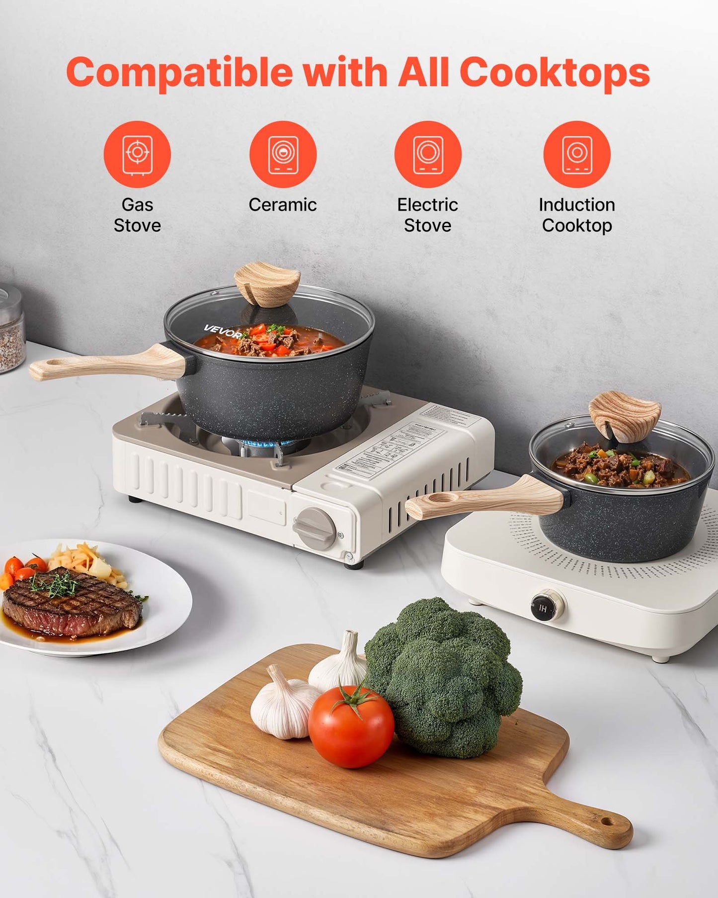 Saucepan Set, 1.5 QT & 2.5 QT Nonstick Saucepan with Glass Lids, Multipurpose Cooking Sauce Pots with Detachable Handles, Sauce Pan Kitchen Cooking Pot with Coating, Induction Compatible, Black