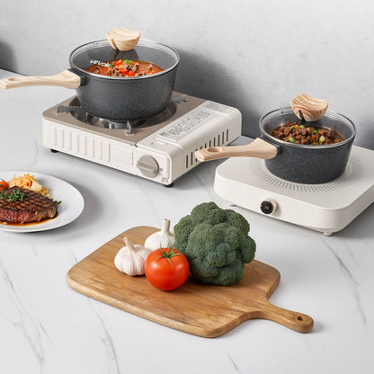 Saucepan Set, 1.5 QT & 2.5 QT Nonstick Saucepan with Glass Lids, Multipurpose Cooking Sauce Pots with Detachable Handles, Sauce Pan Kitchen Cooking Pot with Coating, Induction Compatible, Black