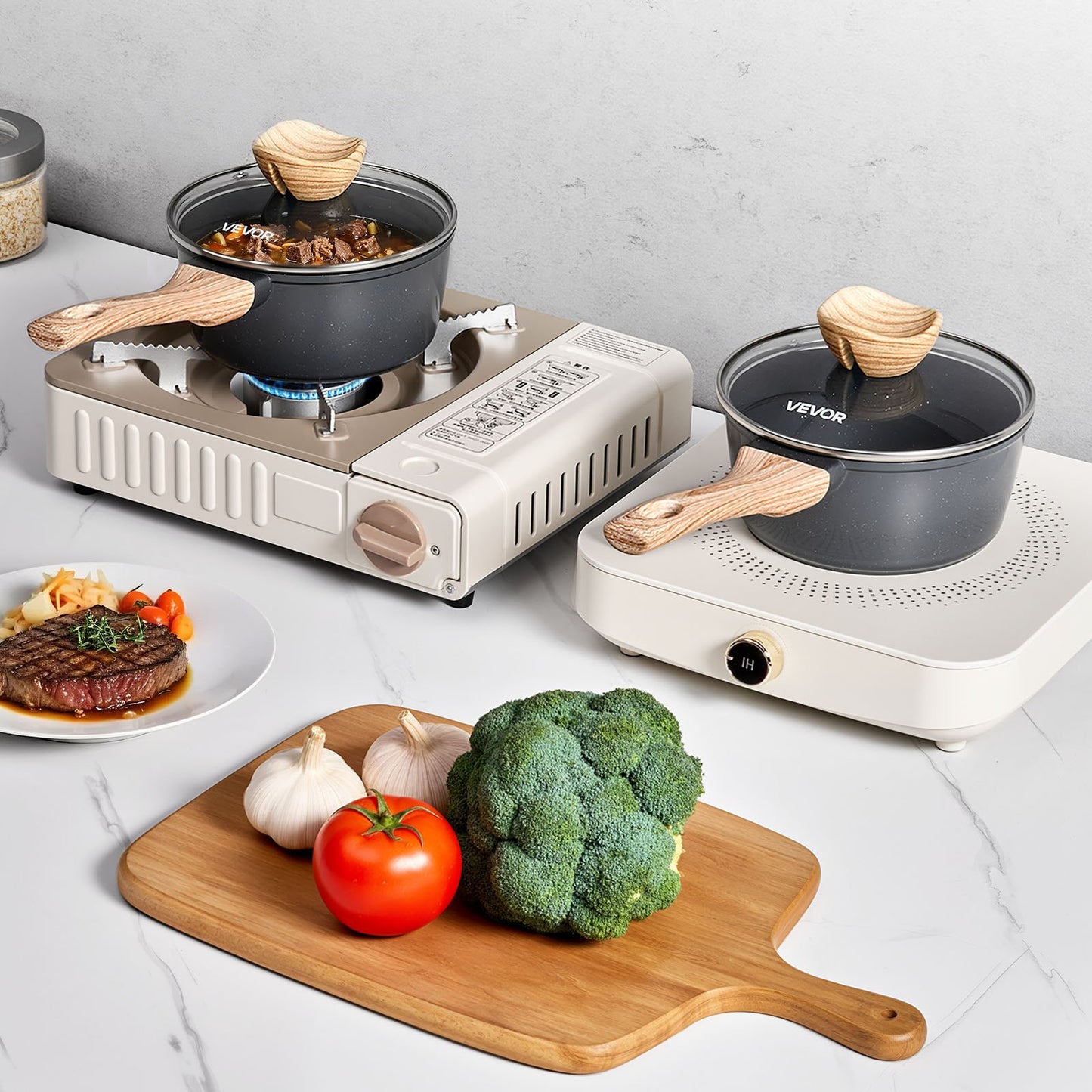 1,5-Liter-Stielkasserolle, antihaftbeschichtet, mit Deckel aus gehärtetem Glas, vielseitig einsetzbarer Kochtopf mit abnehmbarem Griff, kleiner Küchenkochtopf mit Beschichtung, induktionsgeeignet, schwarz