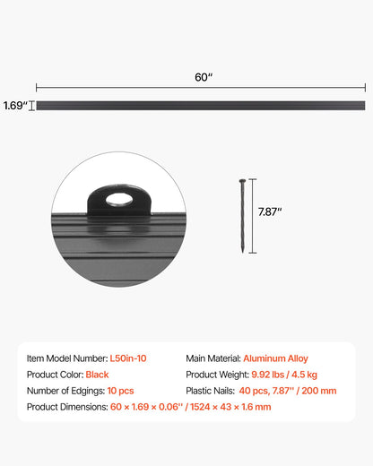 Metal Landscape Edging, 10 Packs 60 in Rust-Resistant Aluminum Alloy Landscape Edging, Bendable Garden Edging Border, Heavy Duty Lawn Edging Fence for Flower Bed Yard Pathway