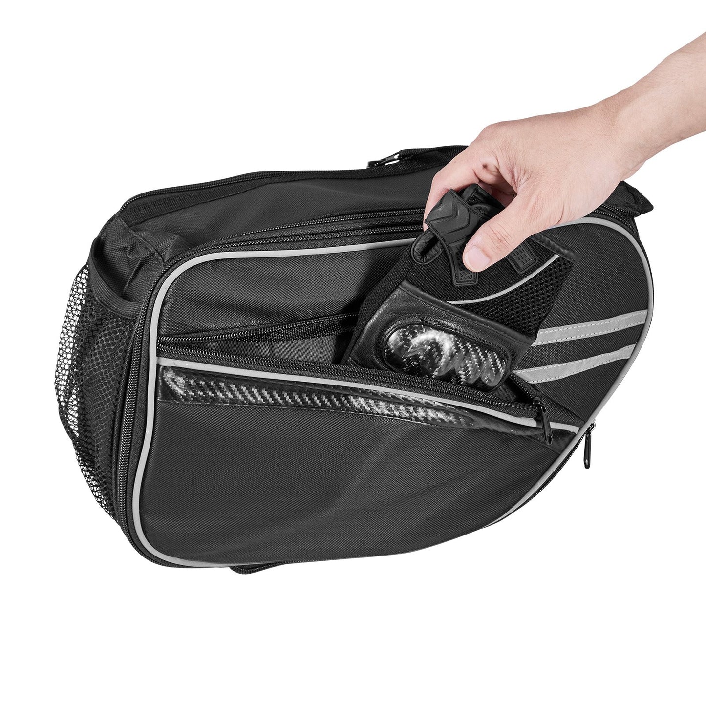 Motorcycle Saddlebag, 30 L (15 L x 2) Large Capacity Side Saddle Bag with Waterproof Rain Cover and Straps, Compatible with Most Motorcycles, Outdoor Sports Motorbike Luggage Storage Bag, Black