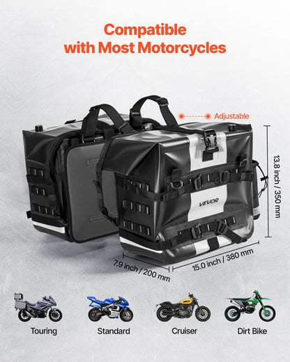 Motorcycle Saddlebag, 56 L (28 L x 2) Large Capacity Side Saddle Bag Compatible with Most Motorcycles, Waterproof Fabric Outdoor Sports Motorbike Luggage Storage with Detachable Inner Bag, Black