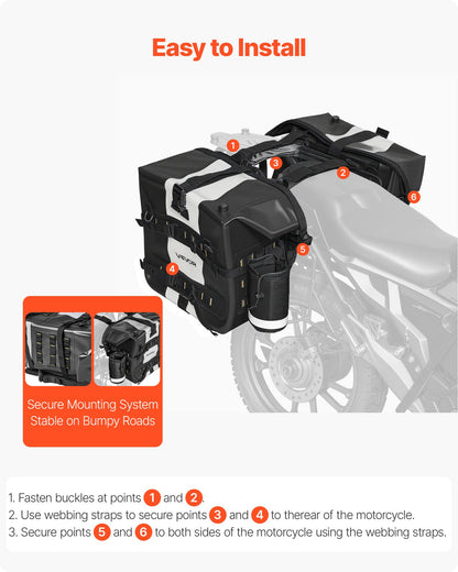 Motorcycle Saddlebag, 56 L (28 L x 2) Large Capacity Side Saddle Bag Compatible with Most Motorcycles, Waterproof Fabric Outdoor Sports Motorbike Luggage Storage with Detachable Inner Bag, Black