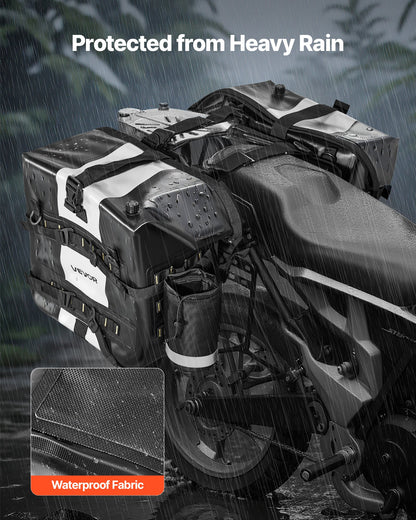 Motorcycle Saddlebag, 56 L (28 L x 2) Large Capacity Side Saddle Bag Compatible with Most Motorcycles, Waterproof Fabric Outdoor Sports Motorbike Luggage Storage with Detachable Inner Bag, Black