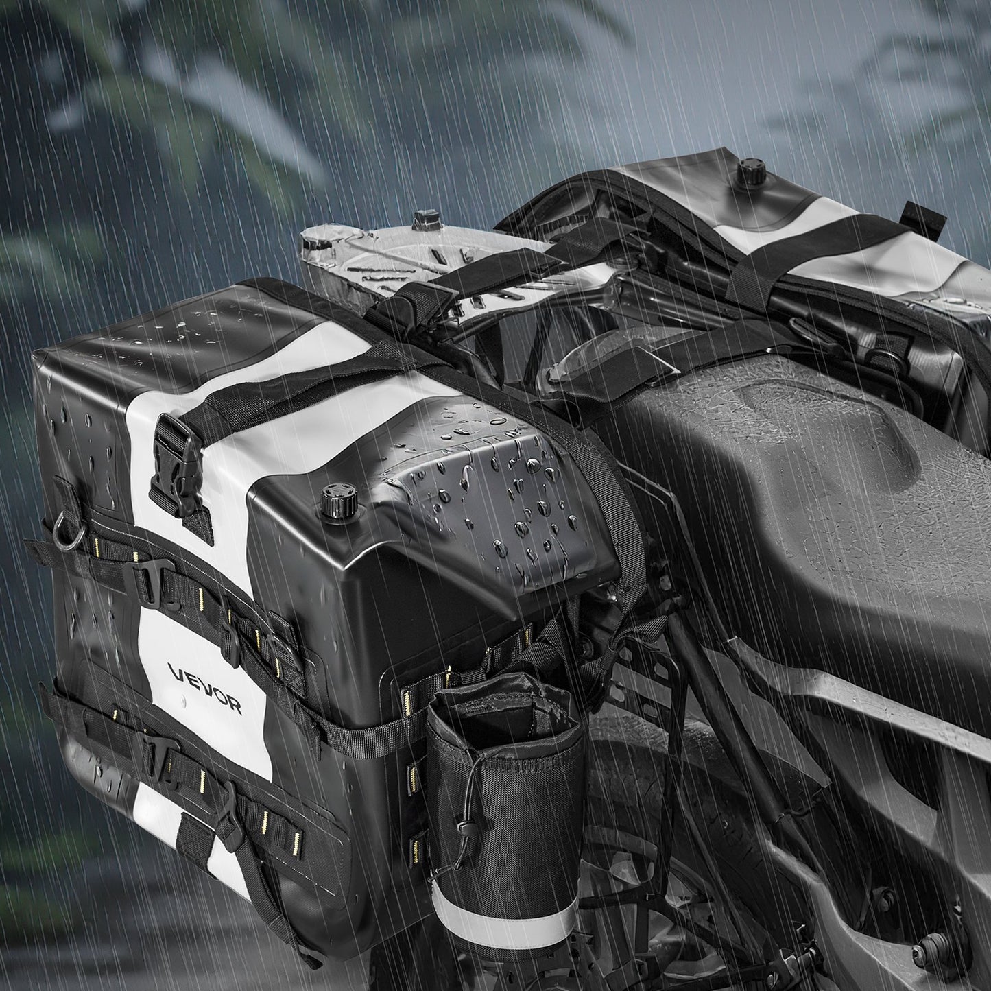 Motorcycle Saddlebag, 56 L (28 L x 2) Large Capacity Side Saddle Bag Compatible with Most Motorcycles, Waterproof Fabric Outdoor Sports Motorbike Luggage Storage with Detachable Inner Bag, Black