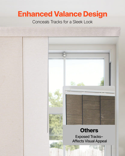 Panel Track Blinds, Extendable Track from 116 cm to 218 cm W, Trimmable Panel Curtains Up to 243cm H, Adjustable Vertical Panel Blinds for Sliding Doors, Patio Doors, Room Divider, Light Brown