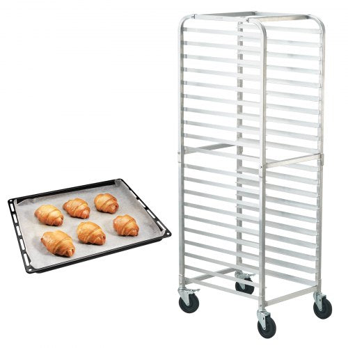 Brötchenblechregal, 20-stöckiges Bäckereiregal mit Bremsrollen, Aluminium-Regalwagen für halbe und ganze Bleche, Schnellregal für Küche und Haushalt, Brotbackausrüstung, 66 x 51,8 x 177,8 cm