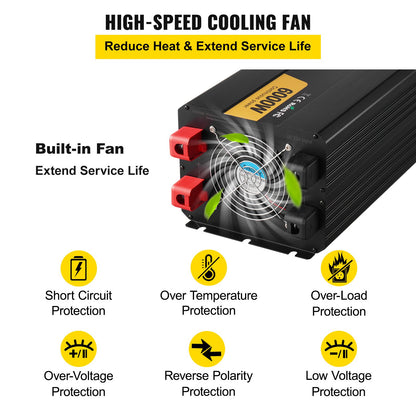 Power Inverter, 6000W, Modified Sine Wave Inverter DC 12V to AC 230V Car Converter with LCD Display Remote Controller, LED Indicators EU Outlets Power Inverter, for Car RV Truck Boat Travel Camping