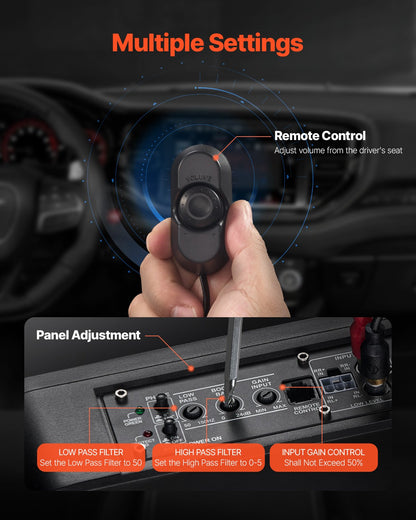 10" 440W Underseat Car Subwoofer, Slim Powered Car Subwoofers with Blue Ambient Light, Low Profile Audio Sub Under the Seat with Built-in Amplifier, Remote Controller for SUVs, Car, Truck, RV