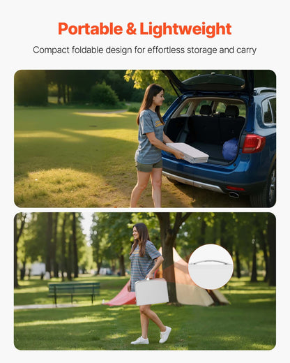 Klappbarer Campingtisch, höhenverstellbarer Beistelltisch aus Aluminium und MDF mit Netzgewebe, Tragegriff, leicht und kompakt, ideal für Picknick, Grillen und Kochen im Freien, 61 x 41 cm, Silber