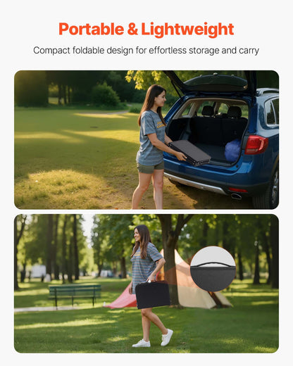 Klappbarer Campingtisch, höhenverstellbarer Beistelltisch aus Aluminium und MDF mit Netzgewebe, Tragegriff, leicht und kompakt, ideal für Picknick, Grillen und Kochen im Freien, 61 x 41 cm, Schwarz