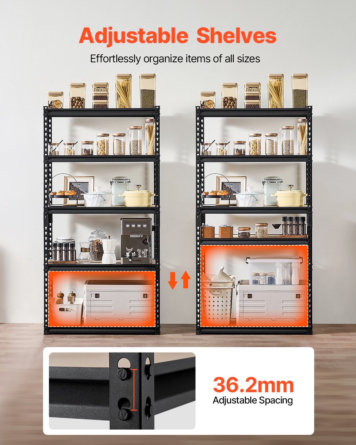 Storage Shelves, 2000 lbs, 5 Tier Garage Storage Shelving, 16" D x 32" W x 62.8" H Adjustable Metal Shelves for Garage Shelves Utility Rack Shelf, Ideal for Kitchen, Warehouse, Basement, Black