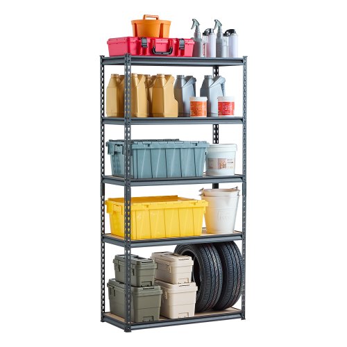 Storage Shelves, 2000 lbs, 5 Tier Garage Storage Shelving, 16" D x 36" W x 71.4" H Adjustable Metal Shelves for Garage Shelves Utility Rack Shelf, Ideal for Kitchen, Warehouse, Basement, Black
