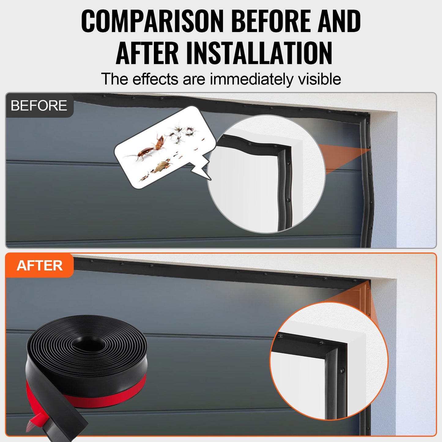 Garage Door Seal Top and Sides Seal Strip, 20 FT Universal Weather Stripping Replacement Soft and Hard Composite, Weatherproofing Garage Door TPE Seals with Adhesive Backed and Screws, Black