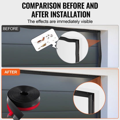 Garage Door Seal Top and Sides Seal Strip, 20 FT Universal Weather Stripping Replacement Soft and Hard Composite, Weatherproofing Garage Door TPE Seals with Adhesive Backed and Screws, Black