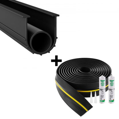 Garage Door Threshold and Bottom Seals Kit, 20 FT U Shape+O Ring Universal Garage Door Bottom Seal Weatherstrip PVC, Combine with Weatherproof Garage Threshold Seal Strip with Adhesive, Black