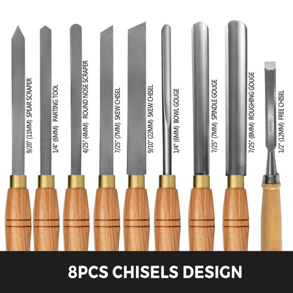 Lathe Chisel 8 Piece Wood Lathe Chisel Cutting Carving HSS Steel Blades Wood Turning Tools Lathe Chisel Set for Storage for Wood Turning Hardwood One Free Chisel