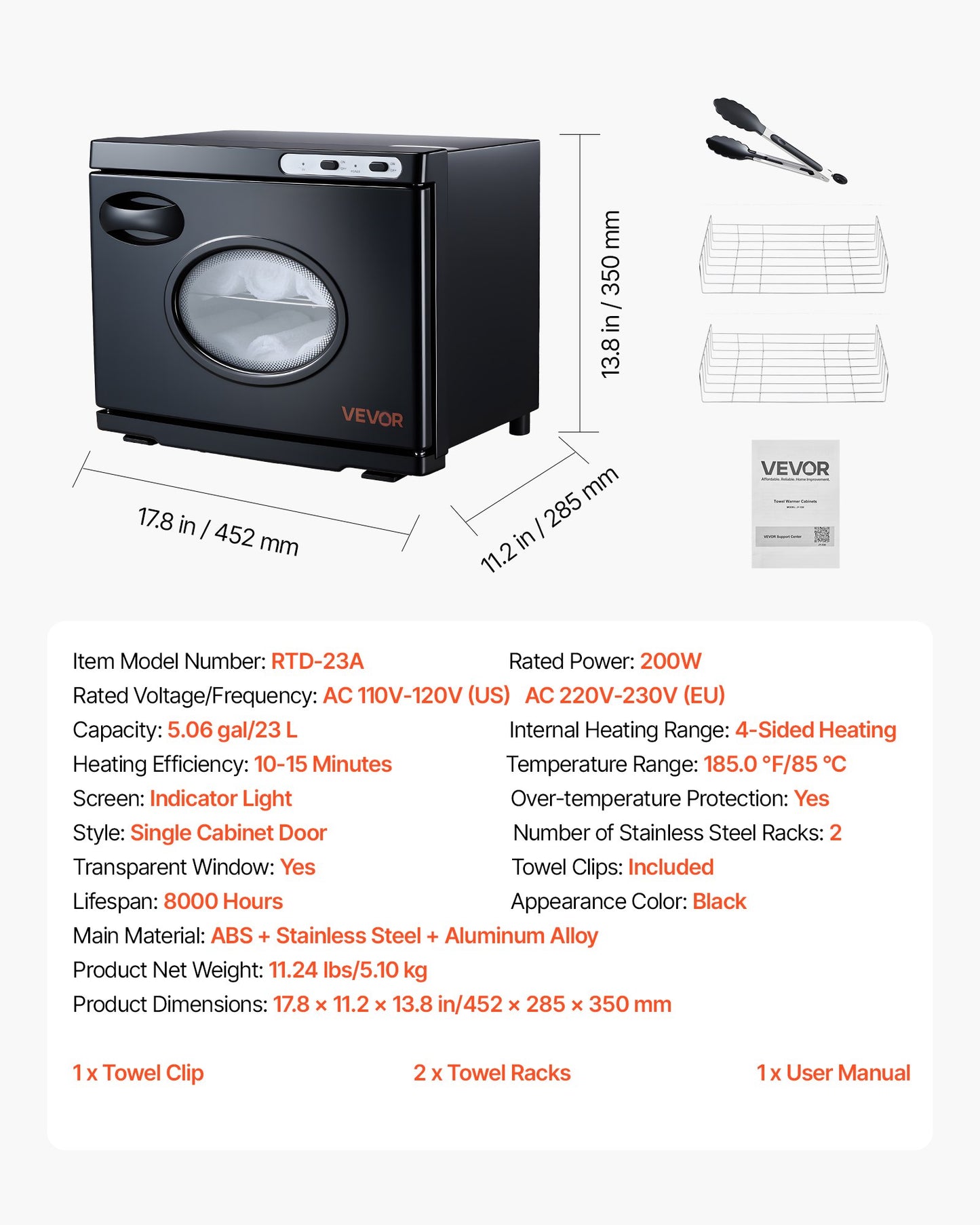 Hot Towel Warmer, 23L Large Towel Warmer Cabinet with See Through Window, Clip & Stainless Steel Racks, Holds up 36 Towels, All-Round Heating Cabinet for Spa, Barber, Manicures, Massage, Salon