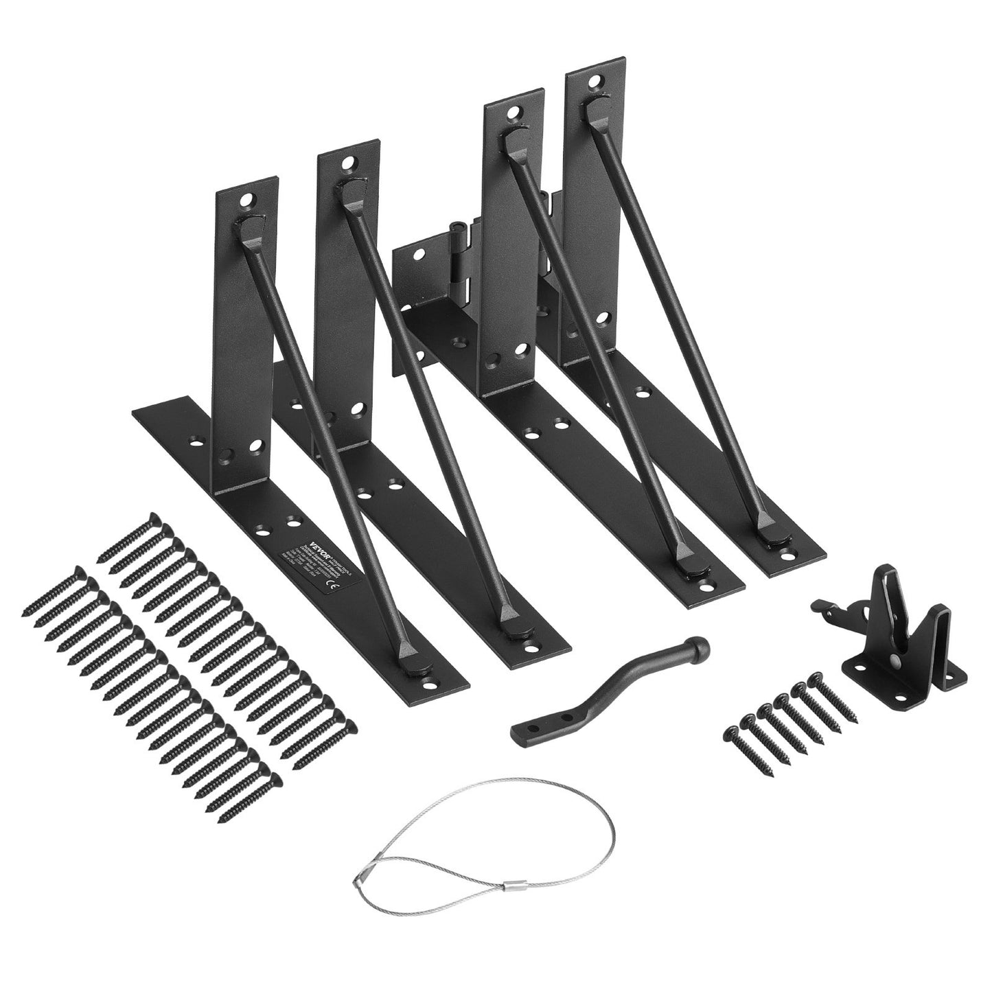 Gate Corner Brace Bracket, Anti Sag Gate Frame Hardware Kit, Gate Frame Brace Bracket with Latch Lock, Latch Lock Rope, for Shed Doors, Corral Gates, Driveway Gates, Stable Gates, Iron, Black