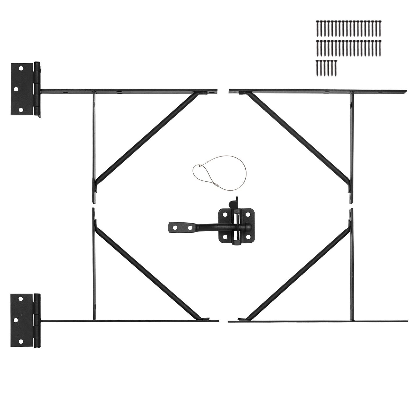 Gate Corner Brace Bracket, Anti Sag Gate Frame Hardware Kit, Gate Frame Brace Bracket with Latch Lock, Latch Lock Rope, for Shed Doors, Corral Gates, Driveway Gates, Stable Gates, Iron, Black