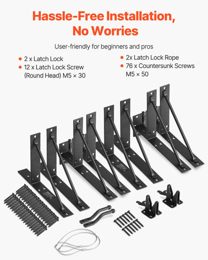 Gate Corner Brace Bracket, 2 Sets, Anti Sag Gate Frame Hardware Kit, Gate Frame Brace Bracket with Latch Lock, Screws, for Shed Doors, Corral Gates, Driveway Gates, Stable Gates, Iron, Black