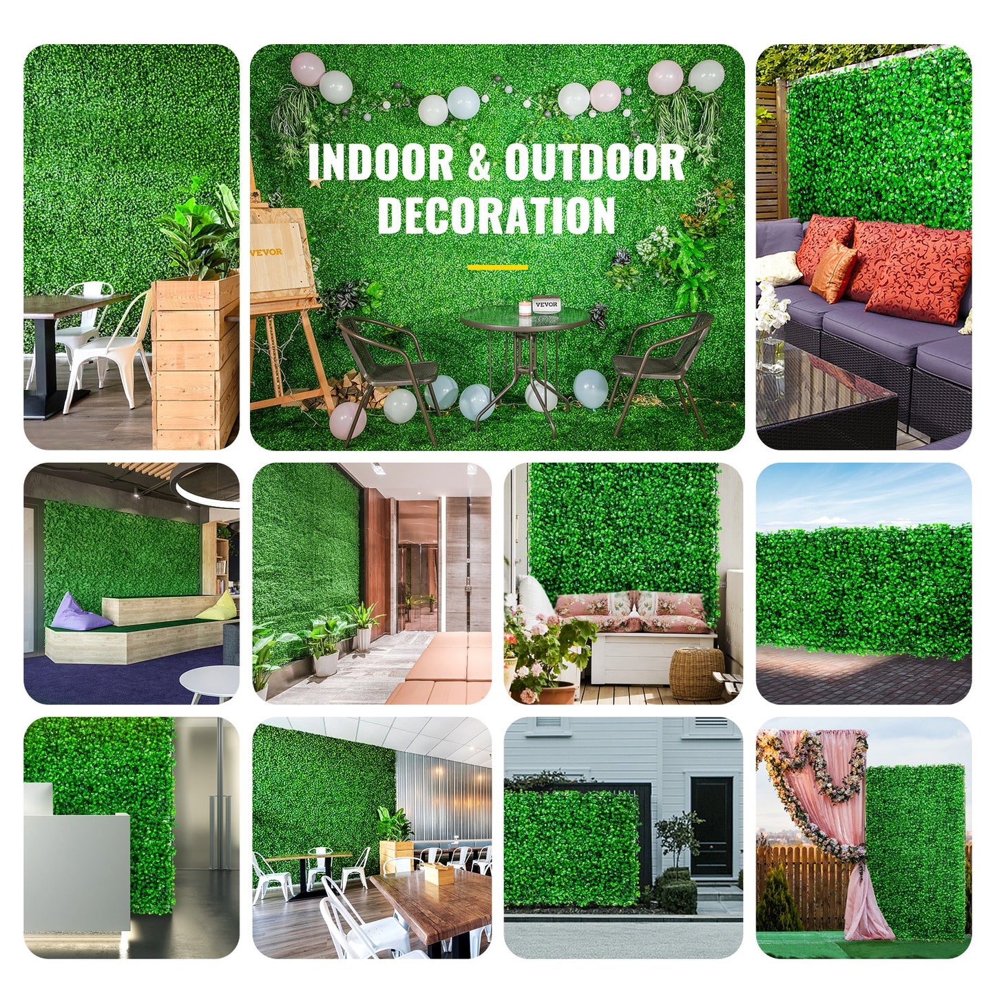 Artificial Boxwood Panel UV 24PCS Boxwood Hedge Wall Panels Artificial Grass Backdrop Wall 10"x10" 4 cm Green Grass Wall Fake Hedge for Decor Privacy Fence Indoor Outdoor Garden Backyard