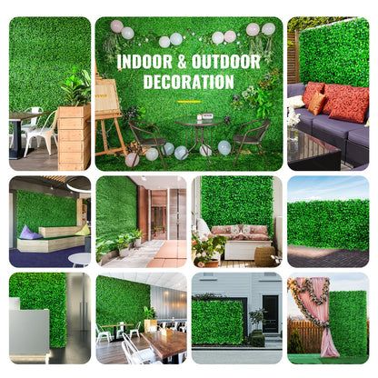 Artificial Boxwood Panel UV 24PCS Boxwood Hedge Wall Panels Artificial Grass Backdrop Wall 10"x10" 4 cm Green Grass Wall Fake Hedge for Decor Privacy Fence Indoor Outdoor Garden Backyard