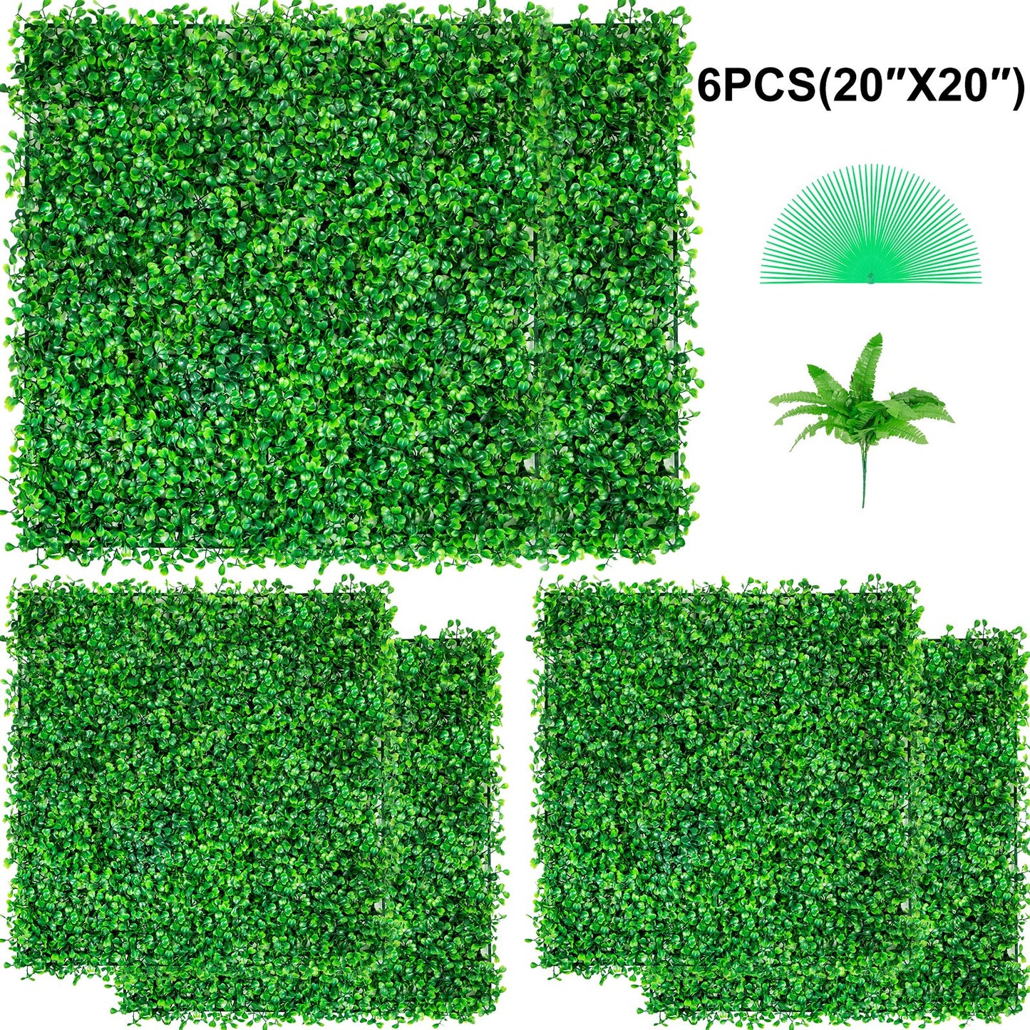 Artificial Boxwood Panel UV 6pcs Boxwood Hedge Wall Panels, Artificial Grass Backdrop Wall 20" X 20" 4 cm Green Grass Wall, Fake Hedge for Decor Privacy Fence Indoor, Outdoor Garden Backyard